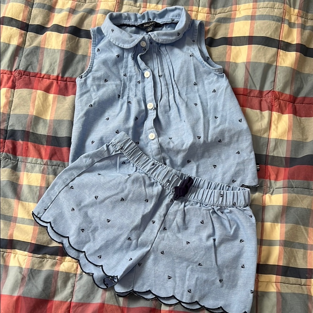 Blue Sleeveless Top and Shorts Set